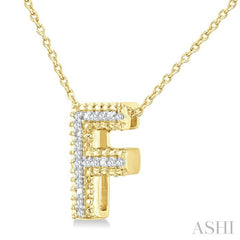 1/20 Ctw Bubble Accent Initial 'F' Round Cut Diamond Fashion Pendant With Chain in Yellow Gold Vermeil
