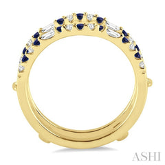 1.55 MM Round Shape Sapphire and 1/3 Ctw Baguette and Round Cut Diamond Precious Insert Ring in 14K Yellow Gold