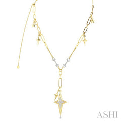 3/8 Ctw Star Shape Paperclip Round Cut Diamond Fashion Necklace in 14K Yellow and White Gold