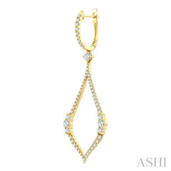 1 3/8 Ctw Elongated Open Window Marquise Shape Dangler Round Cut Diamond Fashion Earrings in 14K Yellow Gold