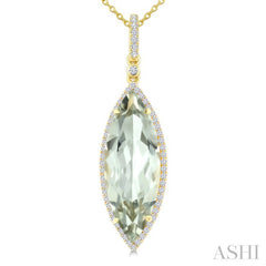 22X8 MM Evoque Gemstone Marquise Shape Green Amethyst and 1/4 Ctw Round Cut Diamond Semi-Precious Pendant With Chain in 14K Yellow Gold
