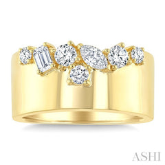 3/4 Ctw Mixed Diamond Cut Fashion Wide Band in 14K Yellow Gold