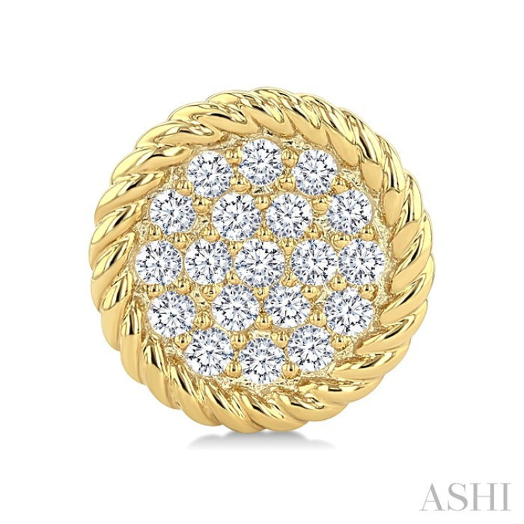 1/5 Ctw Round Cut Diamond Rope Border Circle Motif Fashion Stud Earrings in 10K Yellow Gold