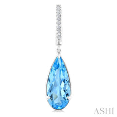 14X6 MM Pear Shape Blue Topaz and 1/10 Ctw Round Cut Diamond Semi-Precious Earrings in 14K White Gold