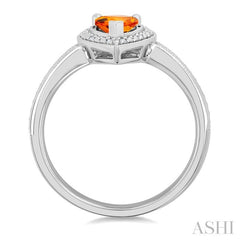 7X5 MM Pear Shape Citrine and 1/50 Ctw Round Cut Diamond Semi-Precious Ring in Sterling Silver