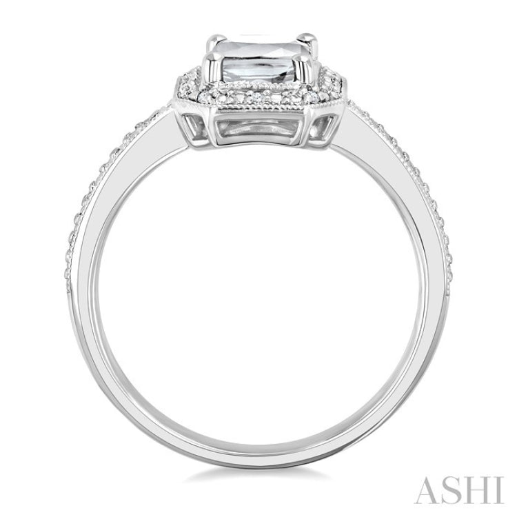 7X5 MM Octagon Shape White Topaz and 1/50 Ctw Round Cut Diamond Semi-Precious Ring in Sterling Silver