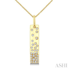 1/4 Ctw Round Cut Diamond Vertical Mosaic Bar Fashion Pendant With Chain in 10K Yellow Gold