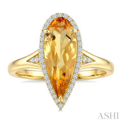16X6 MM Evoque Gemstone Pear Shape Citrine and 1/6 Ctw Round Cut Diamond Semi-Precious Ring in 10K Yellow Gold