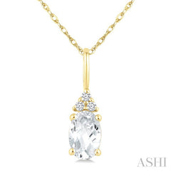 1/50 Ctw Oval Cut 6X4 MM White Topaz and Round Cut Diamond semi-precious Pendant With Chain in 10K Yellow Gold