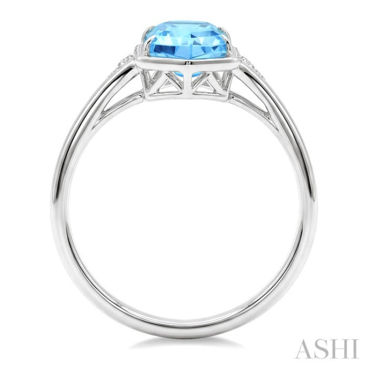 16X6 MM Evoque Gemstones Hexagon Shape Blue Topaz and 1/10 Ctw Round Cut Diamond Semi-Precious Ring in 10K White Gold