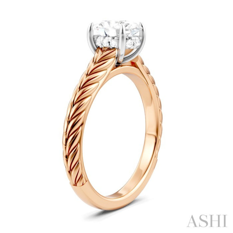 1/20 Ctw Oval Shape Round Cut Diamond Semi-Mount Engagement Ring in 14K Rose and White Gold