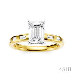1/4 Ctw Emerald Shape Baguette and Round Cut Diamond Semi-Mount Engagement Ring in 14K Yellow and White Gold