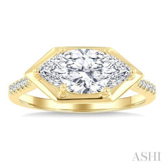 1/10 Ctw East-West Marquise Shape Round Cut Diamond Semi Mount Engagement Ring in 14K Yellow Gold
