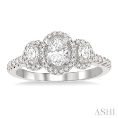 5/8 Ctw Oval Shape Past Present and Future Round Cut Diamond Semi-Mount Engagement Ring in 14K White Gold