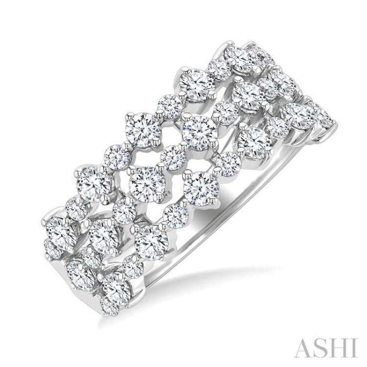 1 1/2 Ctw Triple Row Round Cut Diamond Fashion Band in 14K White Gold
