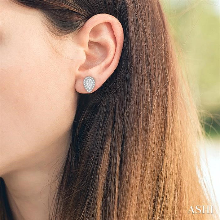 1/3 Ctw Pear Shape Lovebright Diamond Stud Earrings in 14K White Gold