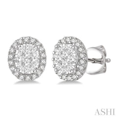 1/3 Ctw Oval Shape Lovebright Round Cut Diamond Stud Earrings in 14K White Gold
