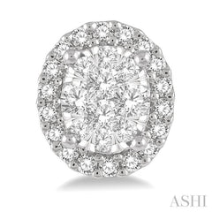 1/3 Ctw Oval Shape Lovebright Round Cut Diamond Stud Earrings in 14K White Gold