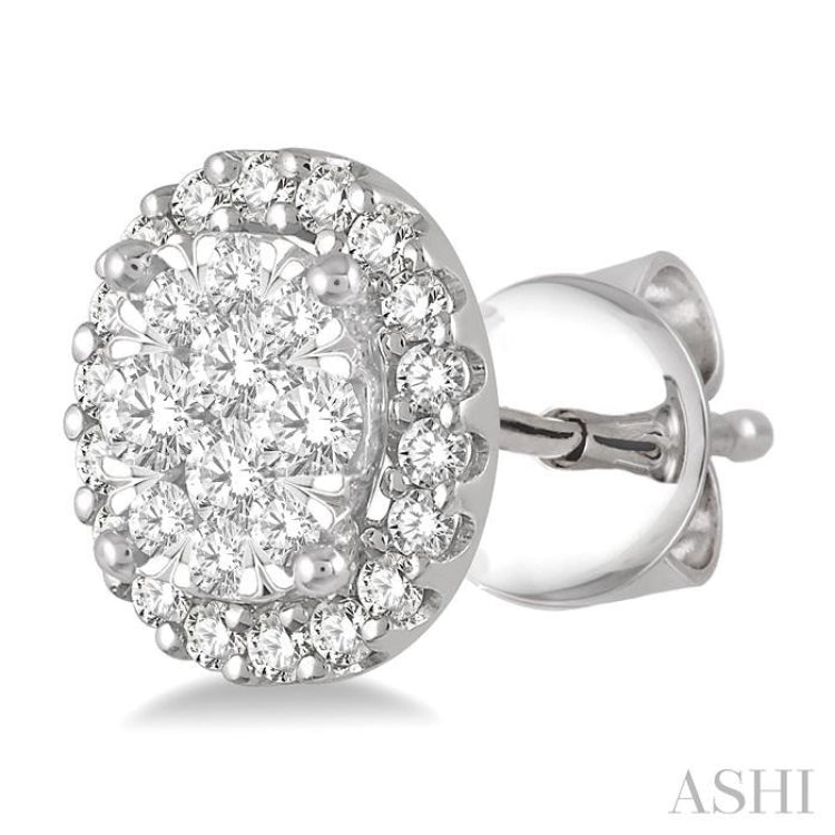 1/3 Ctw Oval Shape Lovebright Round Cut Diamond Stud Earrings in 14K White Gold