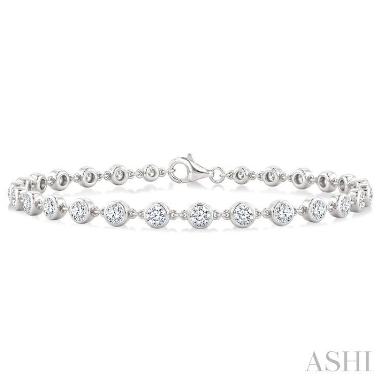 3 Ctw Bezel Set Round Cut Diamond Station Bracelet in 14K White Gold