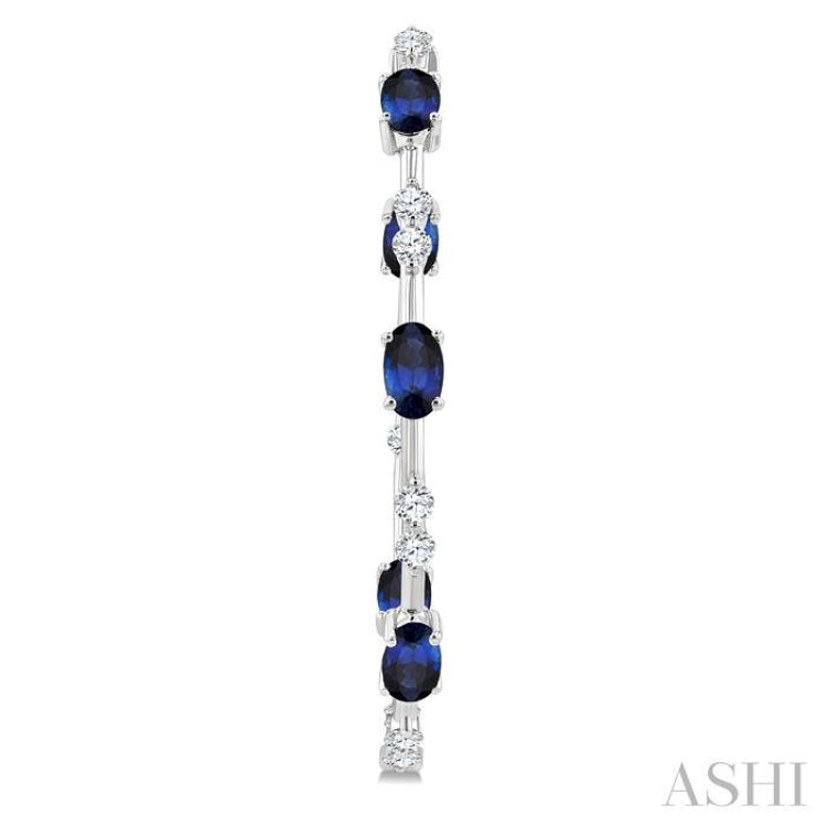 5X3 MM Oval Shape Sapphire and 7/8 Ctw Round Cut Diamond Precious Inside-Out Hoop Earrings in 14K White Gold
