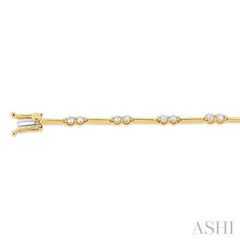 1 1/10 Ctw Bar Link Round Cut Diamond Bracelet in 14K Yellow Gold