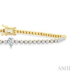 1 Ctw Pear and Round Cut Diamond Tennis Bracelet in 14K Yellow Gold