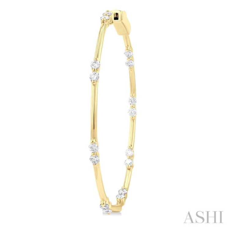 1 Ctw Front and Inner Back Round Cut Diamond Hoop Earrings in 14K Yellow Gold