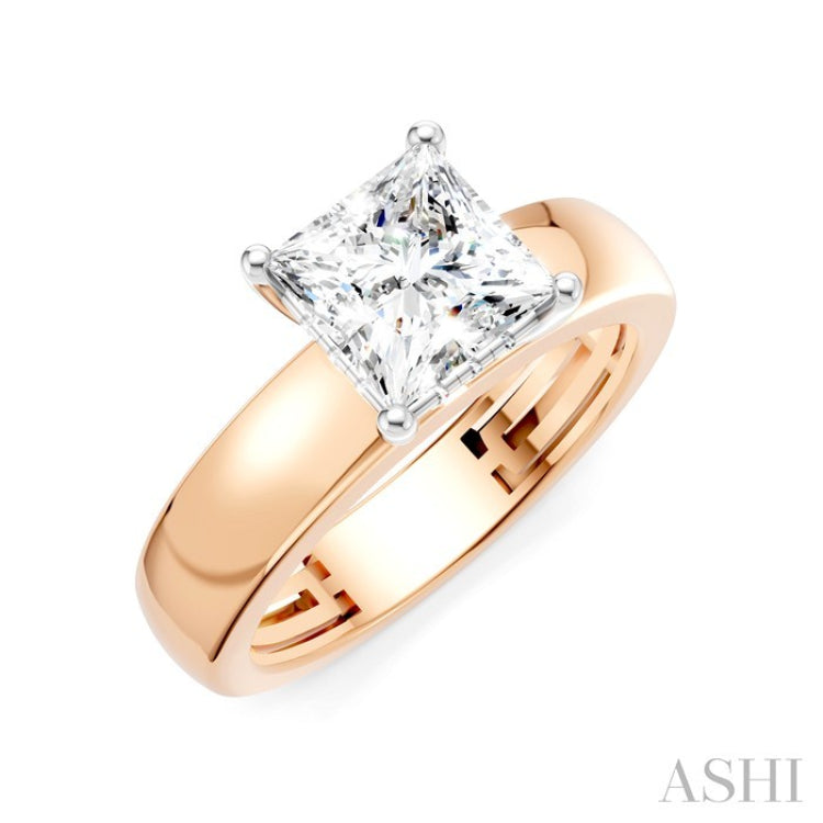 1/20 Ctw Princess Shape Round Cut Diamond Semi-Mount Engagement Ring in 14K Rose and White Gold