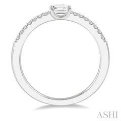 1/3 Ctw Emerald Shape & Round Cut Diamond East West Ring in 14K White Gold