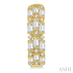 1 5/8 Ctw Triple Row Baguette and Round Cut Diamond Fashion Hoop Earrings in 14K Yellow Gold