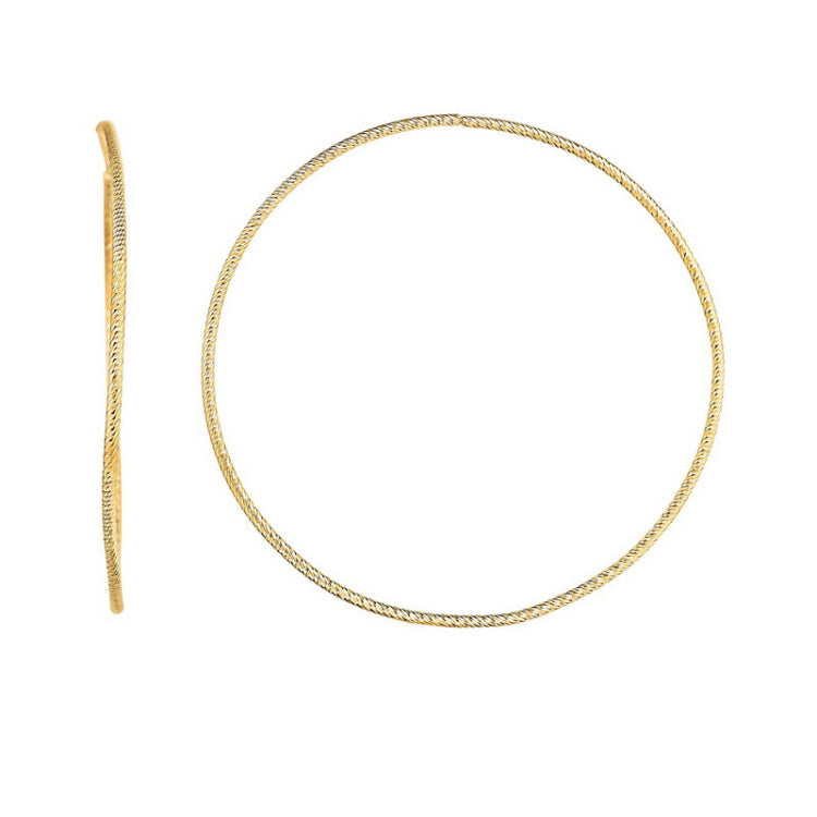 14K Gold 1.2x50mm Diamond Cut Endless Hoops