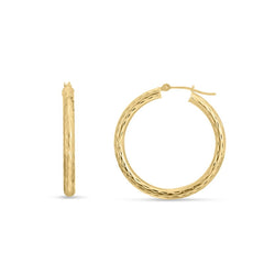 14K Yellow Gold 3mm Diamond Cut Hoop Earring