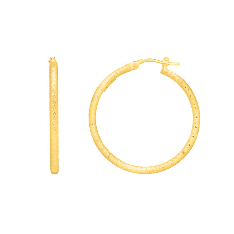 14K Gold Round Diamond Cut Hoop Earring