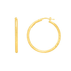 14K Gold Round Diamond Cut Hoop Earring