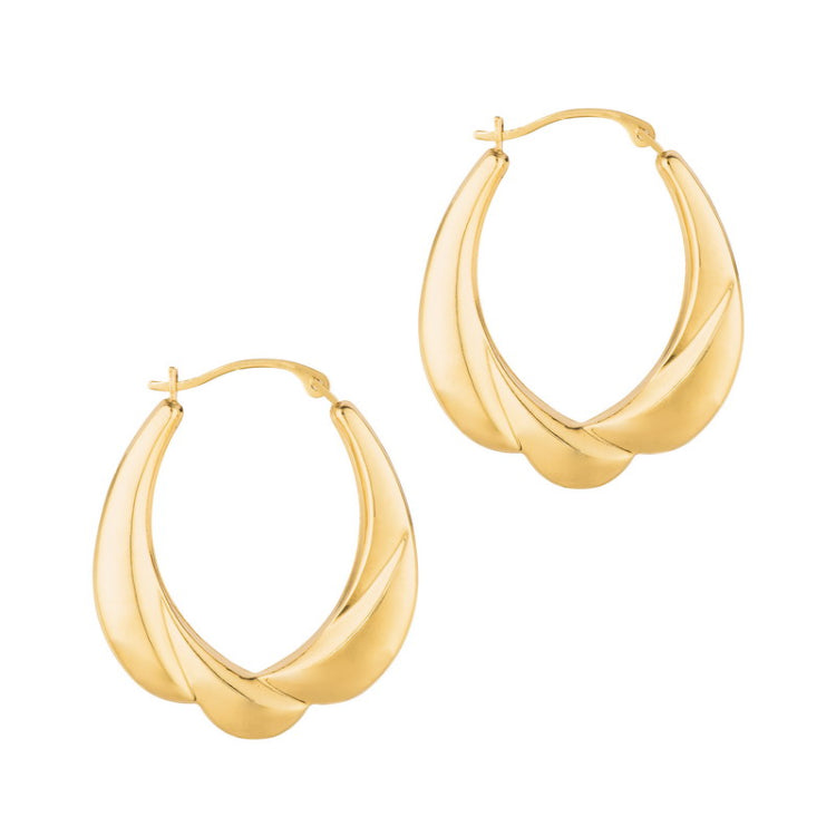 14K Gold Polished Puffy Scalloped Back to Back Hoop Earring