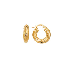 14K Yellow Gold Chubby Round Twist Hoop Earring