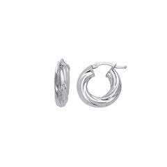 14K White Gold Chubby Round Twist Hoop Earring