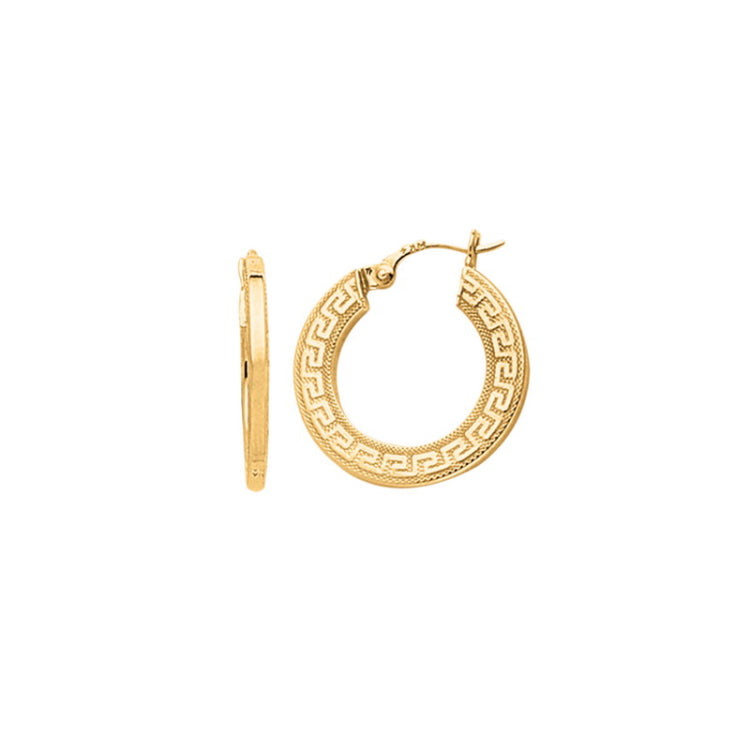 14K Gold Greek Key Hoop Earring