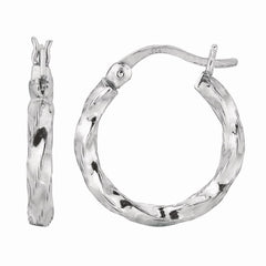 Silver Small Puff Twist Hoop Earring