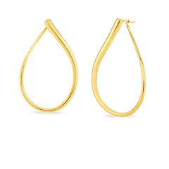 DESIGNER GOLD LARGE OPEN TEARDROP HOOP EARRINGS