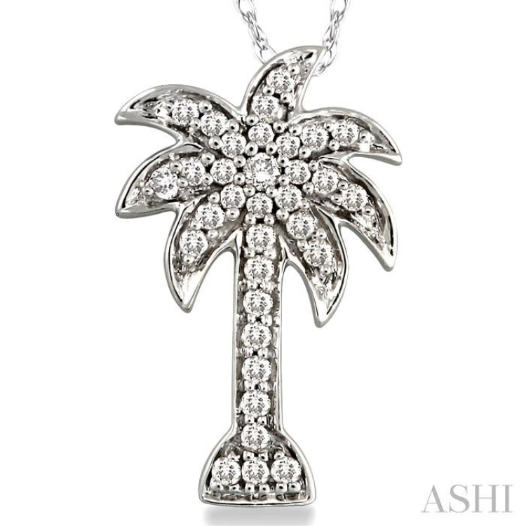 1/4 Ctw Palm Tree Round Cut Diamond Pendant in 14K White Gold with Chain