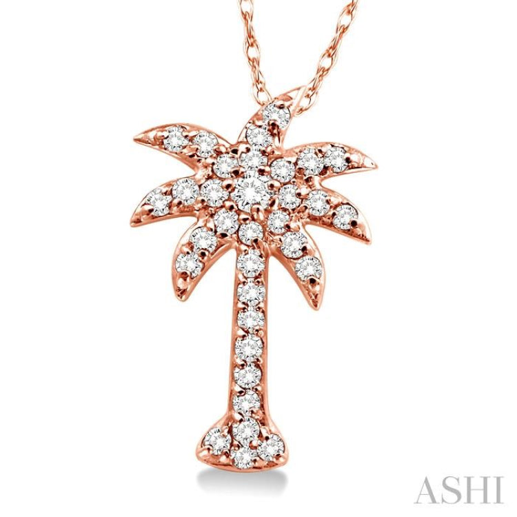 1/5 Ctw Palm Tree Round Cut Diamond Pendant in 14K Rose Gold with Chain