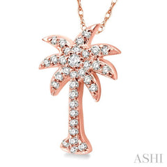 1/5 Ctw Palm Tree Round Cut Diamond Pendant in 14K Rose Gold with Chain