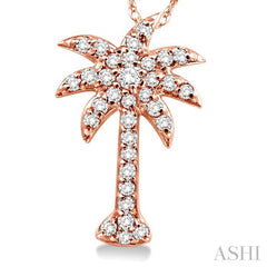 1/5 Ctw Palm Tree Round Cut Diamond Pendant in 14K Rose Gold with Chain