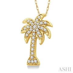 1/4 Ctw Palm Tree Round Cut Diamond Pendant in 14K Yellow Gold with Chain