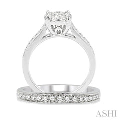 1 Ctw Diamond Wedding Set with 3/4 Ctw Lovebright Round Cut Engagement Ring and 1/4 Ctw Wedding Band in 14K White Gold