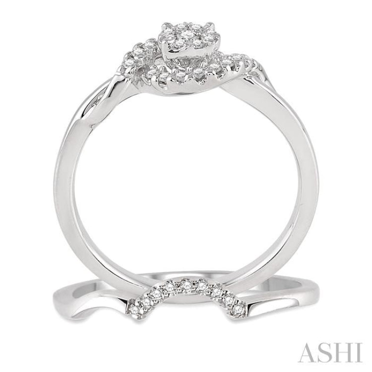 1/4 Ctw Diamond Wedding Set with 1/5 Ctw Lovebright Round Cut Engagement Ring and 1/20 Ctw Wedding Band in 14K White Gold