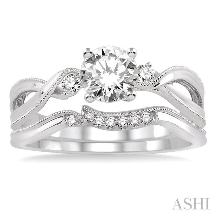 3/8 Ctw Diamond Wedding Set with 3/8 Ctw Round Cut Engagement Ring and 1/20 Ctw Wedding Band in 14K White Gold