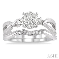 1/3 Ctw Diamond Lovebright Wedding Set with 1/3 Ctw Round Cut Engagement Ring and 1/20 Ctw Wedding Band in 14K White Gold